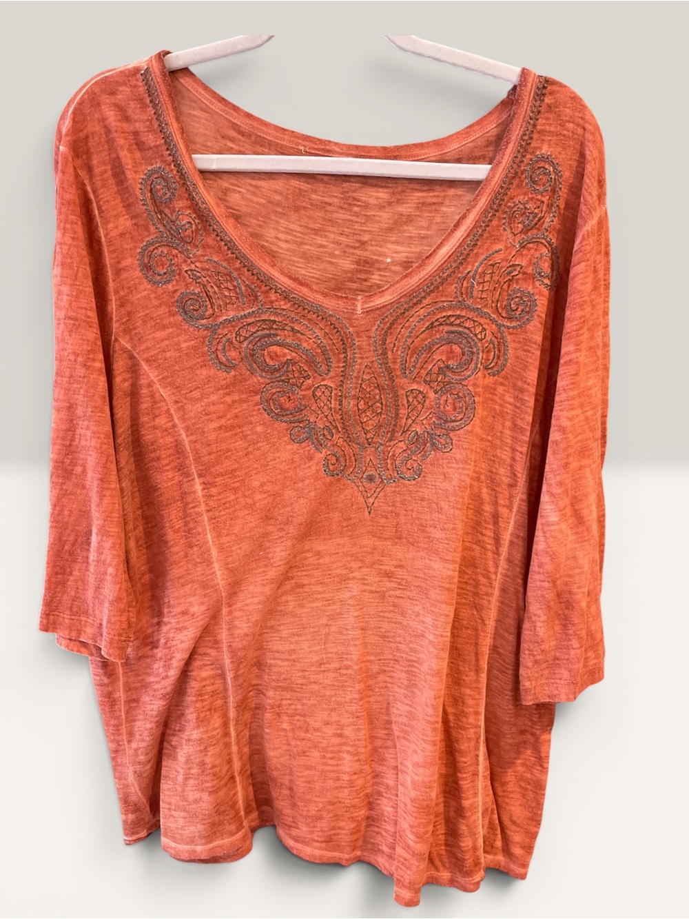 Lucky Women's Embroidered V-Neck Top in Burnt Orange